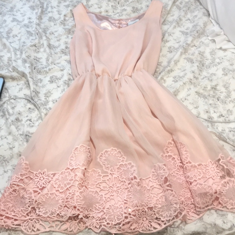 ASOS petite pink lace up dress with lace trim